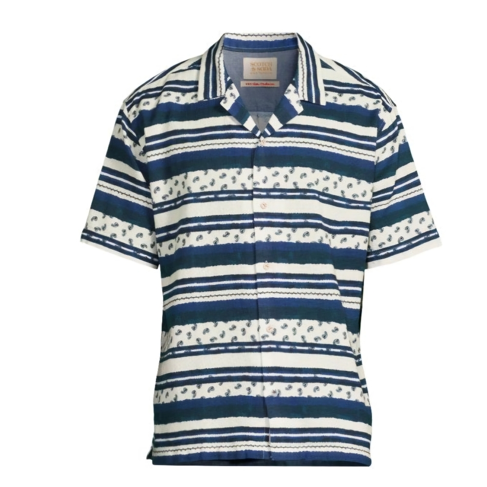 Scotch & Soda Striped Waffle Knit Camp Shirt   size XL  NWT